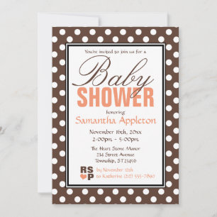 Brown Polka Dot Oranje Chevron Baby shower Kaart
