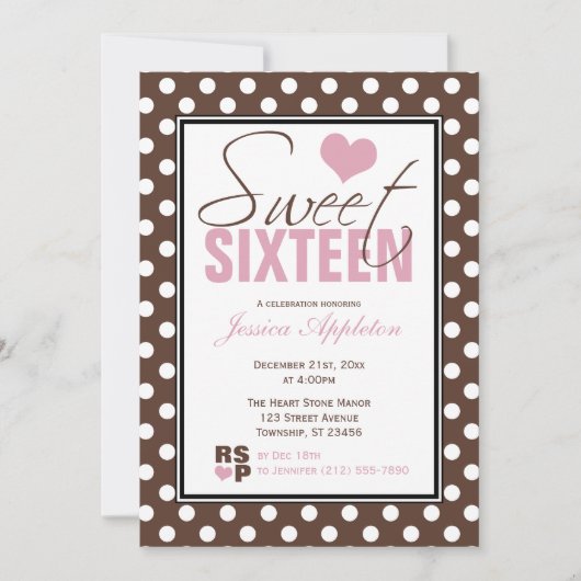 Brown Polka Dot Pink Chevron Sweet Sixteen Kaart (Voorkant)