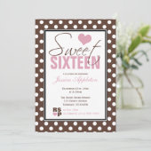 Brown Polka Dot Pink Chevron Sweet Sixteen Kaart (Staand voorkant)