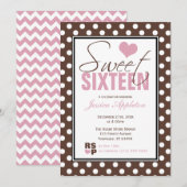 Brown Polka Dot Pink Chevron Sweet Sixteen Kaart (Voorkant / Achterkant)