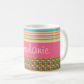 Brown Polka Dot Stripes Custom Name Coffee Mok (Voorkant rechts)