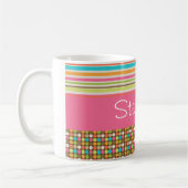 Brown Polka Dot Stripes Custom Name Coffee Mok (Links)