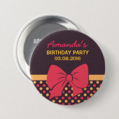 Brown Polka Dots Ribbons and Bows Birthday Button (Voorkant /achterkant)