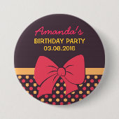 Brown Polka Dots Ribbons and Bows Birthday Button (Voorkant)