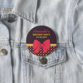 Brown Polka Dots Ribbons and Bows Birthday Button (In situ)