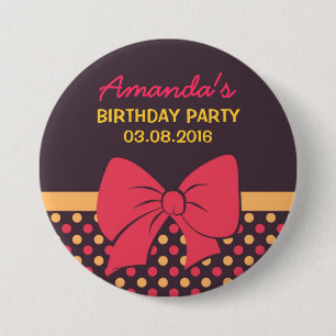Brown Polka Dots Ribbons and Bows Birthday Button