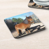 Brown pony turquoise Sky Bier Onderzetter (Linkerzijde)