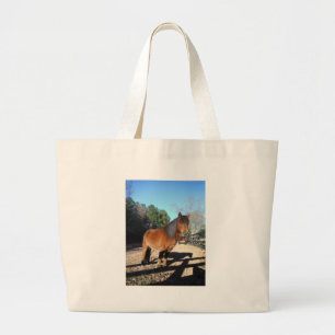 Brown pony turquoise Sky Grote Tote Bag