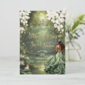 Brown Princess and Frog Sage Green Dress Sweet 16  Save The Date (Staand voorkant)