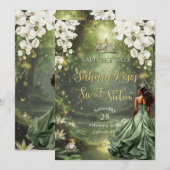 Brown Princess and Frog Sage Green Dress Sweet 16  Save The Date (Voorkant / Achterkant)