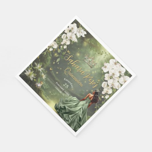 Brown Princess and Frog Sage Green Quinceanera 16 Servet (Hoek)