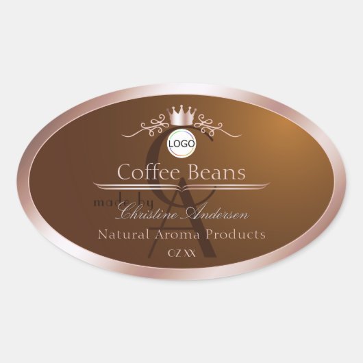 Brown Product Label Rosegold Frame Logo Monogram (Voorkant)