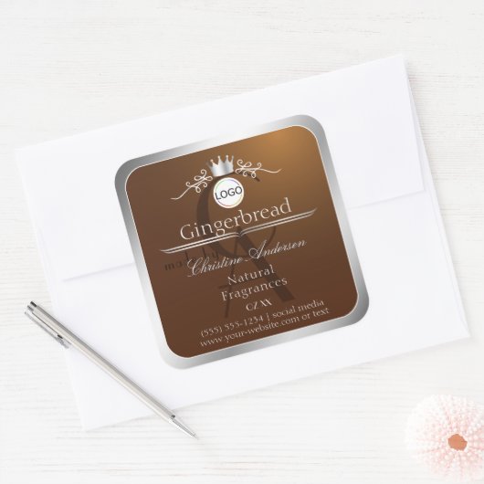 Brown Product Label Silver Frame Logo and Monogram (Envelop)