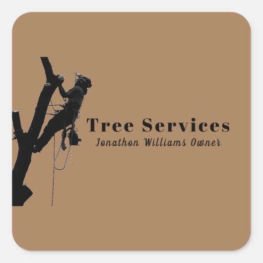 Brown Professional Tree Trimming Service Business Vierkante Sticker (Voorkant)