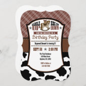 Brown Pset Koeienhuid Cowboy Birthday Invite Kaart (Voorkant / Achterkant)