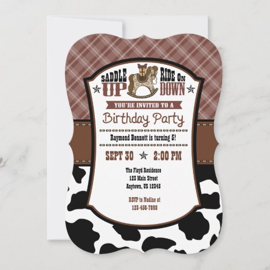 Brown Pset Koeienhuid Cowboy Birthday Invite Kaart (Voorkant)