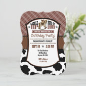 Brown Pset Koeienhuid Cowboy Birthday Invite Kaart (Staand voorkant)