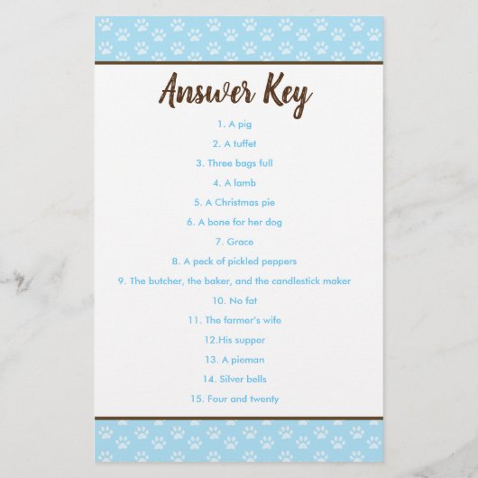 Brown Puppy Dog Boy Baby shower Nursery Rhyme Quiz (Achterkant)