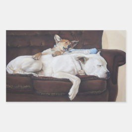 brown puppy white american bulldog realist art rechthoekige sticker