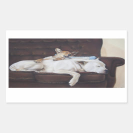 brown puppy white american bulldog realist art rechthoekige sticker