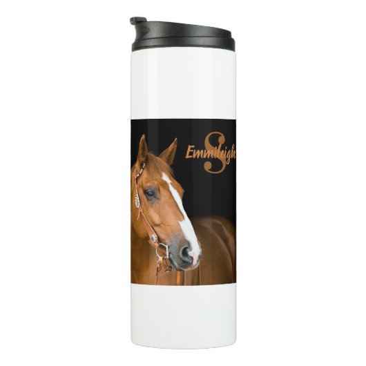 Brown Quarter Horse Photo Monogram Name Initiaal Thermosbeker (Geroteerd rechts)