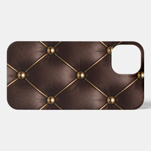 Brown Quilted Leather & Gold Studs Phone Case iPhone Hoesje (Achterkant horizontaal)