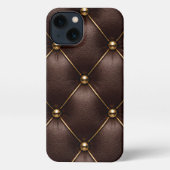 Brown Quilted Leather & Gold Studs Phone Case iPhone Hoesje (Achterkant)