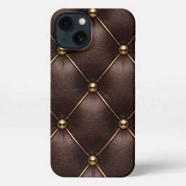 Brown Quilted Leather & Gold Studs Phone Case iPhone 13 Hoesje