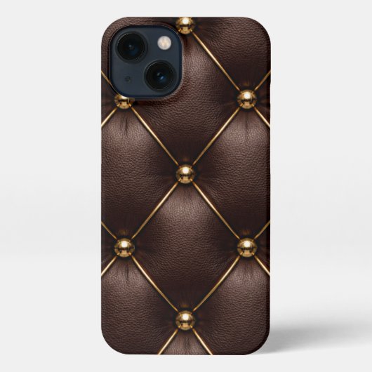 Brown Quilted Leather & Gold Studs Phone Case iPhone Hoesje (Achterkant)