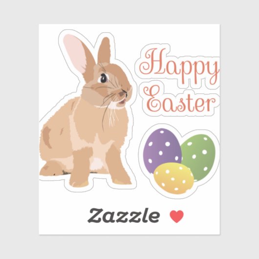 Brown Rabbit Happy Pasen Sticker (Vel)