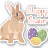 Brown Rabbit Happy Pasen Sticker (Voorkant)