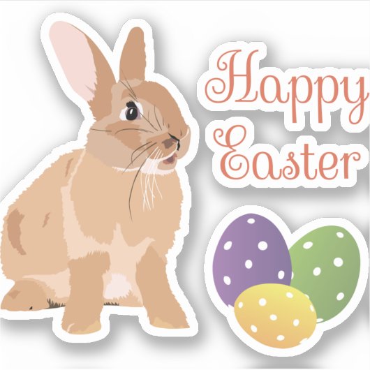 Brown Rabbit Happy Pasen Sticker (Voorkant)