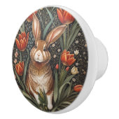Brown Rabbit Red Tulips William Morris Inspired Keramische Knop (Rechts)