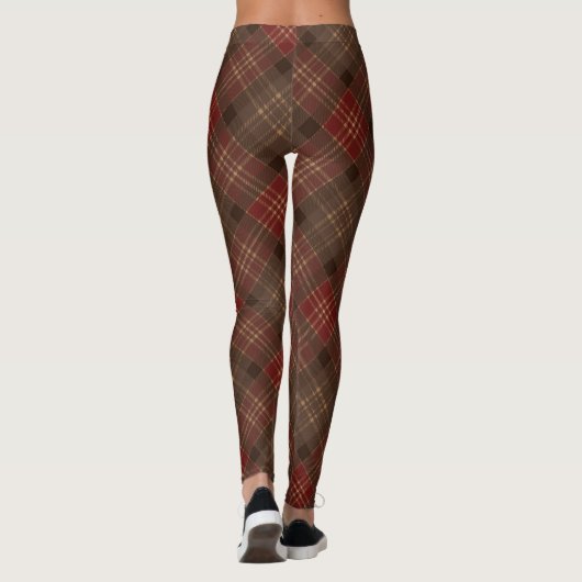Brown Red Tartan Pset Scottish Pattern Leggings (Achterkant)