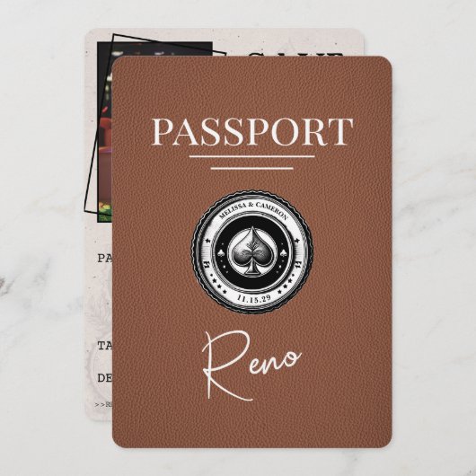 Brown Reno Passport Bewaar de datum Save The Date (Voorkant / Achterkant)
