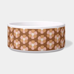 Brown Retro 70s Neutrale bloemen Pet Bowl Voerbakje