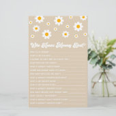 Brown Retro Daisy Wie Weet Mama Baby shower Spel Briefpapier (Staand voorkant)