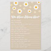 Brown Retro Daisy Wie Weet Mama Baby shower Spel Briefpapier (Voorkant)