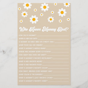 Brown Retro Daisy Wie Weet Mama Baby shower Spel Briefpapier