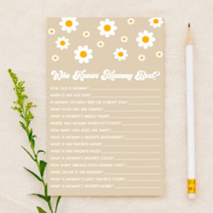 Brown Retro Daisy Wie Weet Mama Baby shower Spel Briefpapier