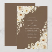 Brown Romantic Floral Wedding Kaart (Voorkant / Achterkant)