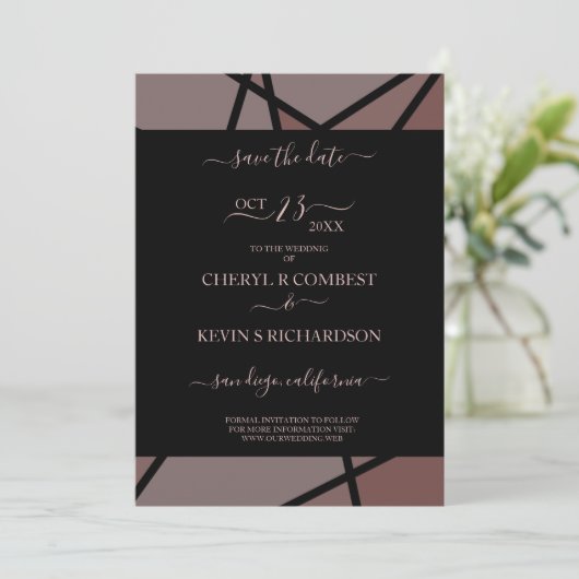 Brown Romantic Glas in lood Effect-fotokaart Save The Date (Staand voorkant)