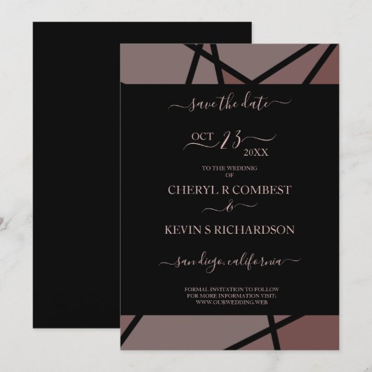 Brown Romantic Glas in lood Effect-fotokaart Save The Date (Voorkant / Achterkant)