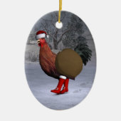 Brown Rooster Santa Claus Keramisch Ornament (Voorkant)