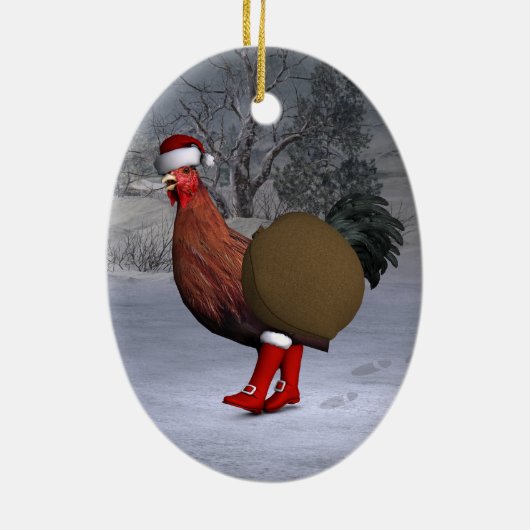 Brown Rooster Santa Claus Keramisch Ornament (Achterkant)