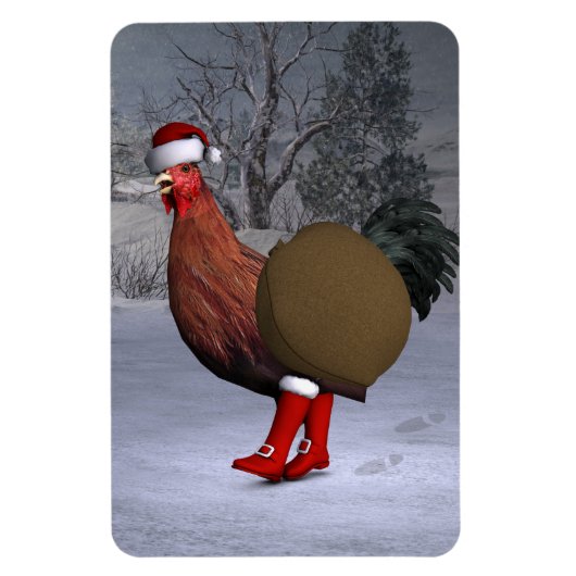 Brown Rooster Santa Claus Magneet (Verticaal)