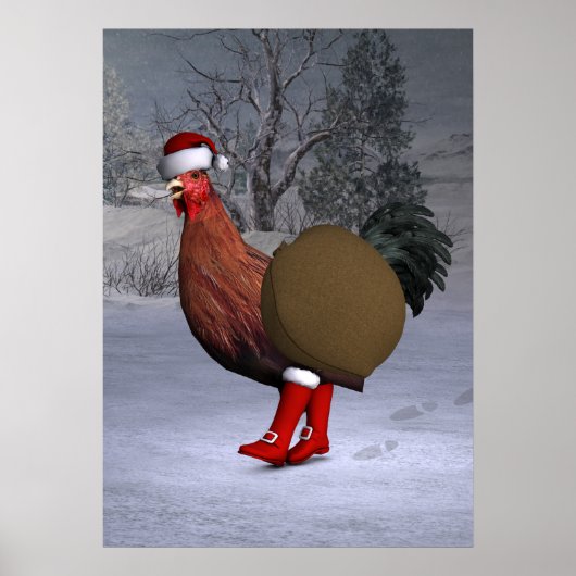 Brown Rooster Santa Claus Poster (Voorkant)