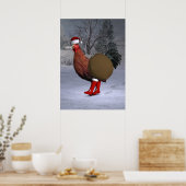 Brown Rooster Santa Claus Poster (Keuken)