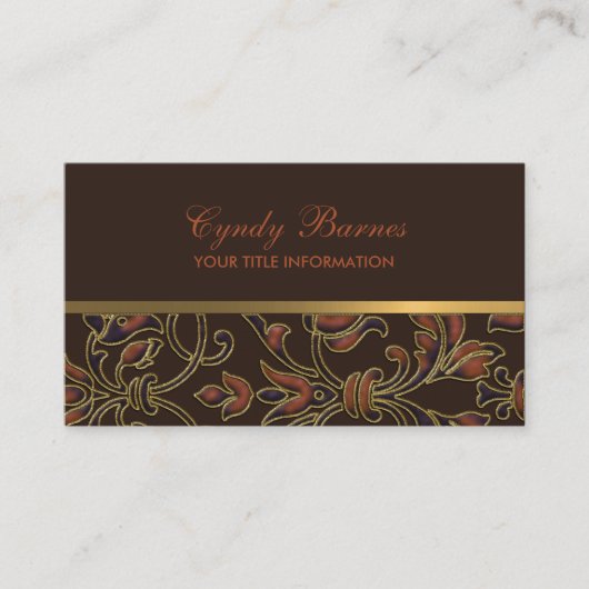 Brown Rust Gold Damask Visitekaartje (Voorkant)