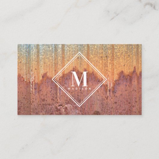 Brown Rust Metallic Texture Monogram Initial Visitekaartje (Voorkant)
